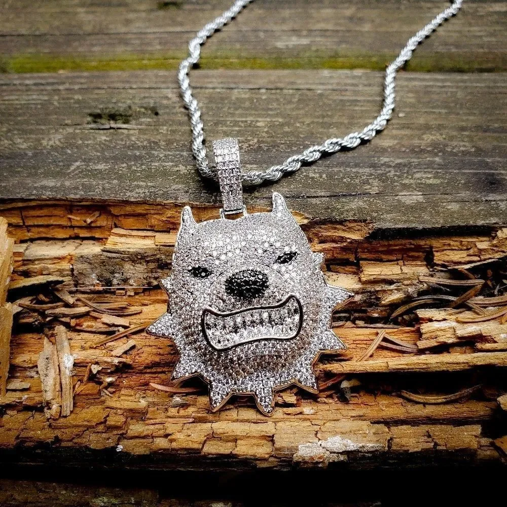Iced Out Simulated Diamond Pitbull Necklace